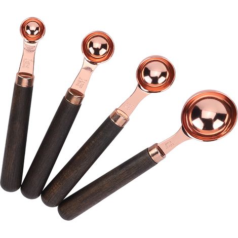 Lot de 4 cuillères doseuses en acier inoxydable, rose doré, manches en bois, ustensiles de cuisine (1/4)