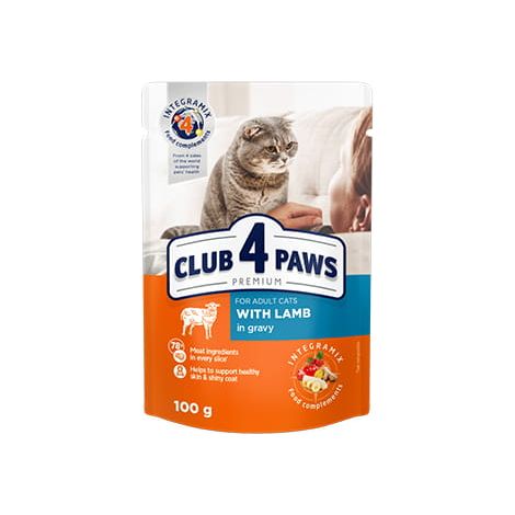 Club 4 Paws Premium pour chats adultes à l'agneau en sauce - Sachet de 100 g