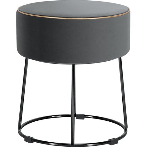 COSTWAY Pouf Rotondo Poggiapiedi 41cm, Sgabello Moderno da Trucco con Base in Metallo, Sedile Imbottito Spesso e Piedini Antiscivolo per Toeletta, Comodino e Divano (Grigio) (1/5)