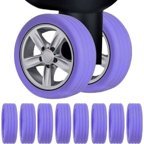 Protecteurs de roues de bagages - Pack de 8 - Silicone insonorisant - Couleur violet - Diamètre 4,3 à 5 cm (1/4)