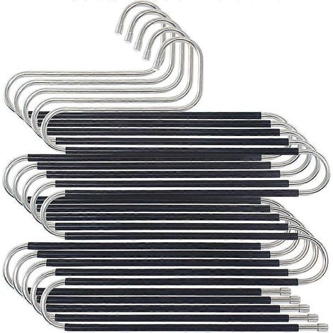 Cintres à pantalons en forme de S, design unique avec revêtement en silicone noir, cintres gain de place pour placards, salles de bain et toutes les pièces (lot de 5) (1/4)