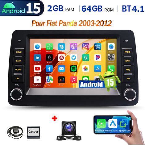 Autoradio Android 15 pour Fiat Panda 2003-2012 avec Apple CarPlay, navigation et Bluetooth 4.1 - 2+64G CAM (1/5)