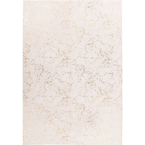 Tapis Géométrique à Poils Longs "Bijou" Crème & Or 80 x 150 cm (1/4)