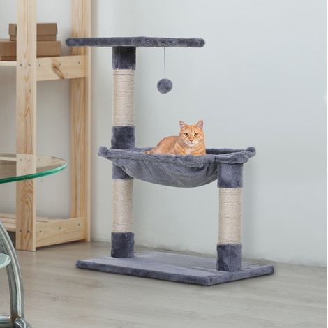 Árbol para gatos 50 x 36 x 70 cm gris con hamaca, ahorro de espacio – MEUBLIV (1/5)