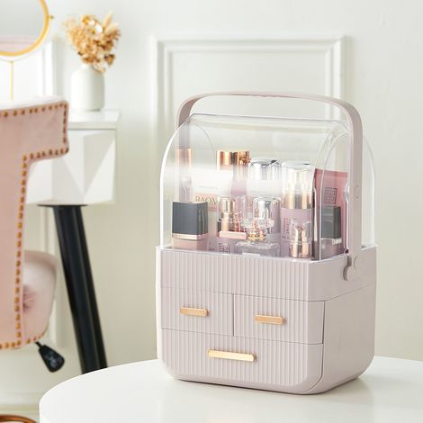 Pink Desktop 3 Drawers Cosmetics Storage Organizer (1/5)