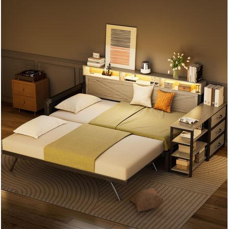 letto 90x200 estraibile con cassetti LED USB nero OKMYHOME (1/5)
