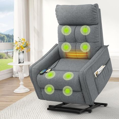 Elektrischer Relaxsessel mit Aufstehhilfe, Massage & Heizung, 2 Fernbedienungen Grau (1/5)