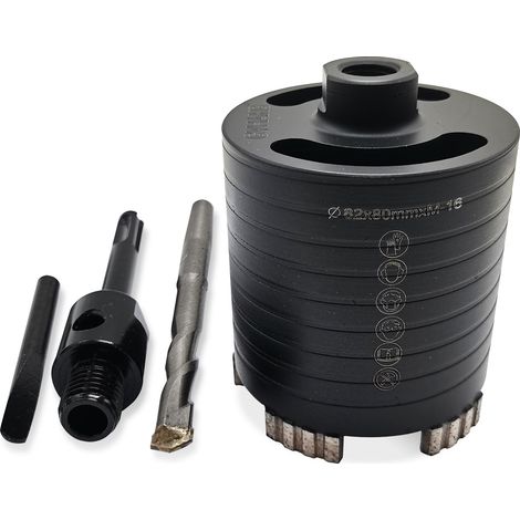 Couronne de forage diamantée, couronne de carottage, kit de 82 mm, hauteur de segment 10 mm, avec foret de centrage 10 x 120 mm, pour boîtes d'encastrement électriques dans le béton (1/5)