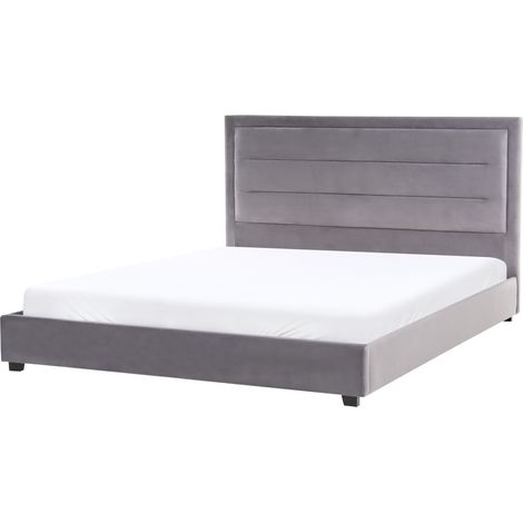 Cama de terciopelo gris oscuro 180 x 200 cm cabecero acolchado Rouen (1/5)