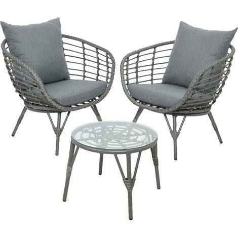 Salon de jardin en résine tressée gris Evora - 2 places (1/5)