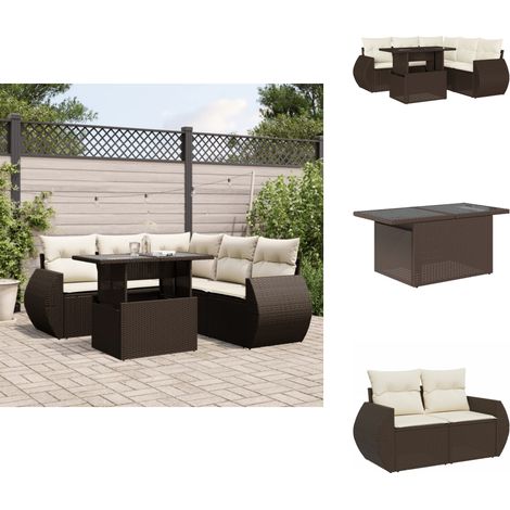 6-tlg. Garten-Sofagarnitur mit Kissen Braun Poly Rattan - Garten Sofagarnitur - Garten Sofagarnituren - Outdoor Sofagarnitur - Sofagarnitur Terrasse (1/5)