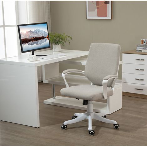 Silla de oficina 62x69x92-100 cm beige en poliéster con soporte lumbar y altura ajustable (1/5)