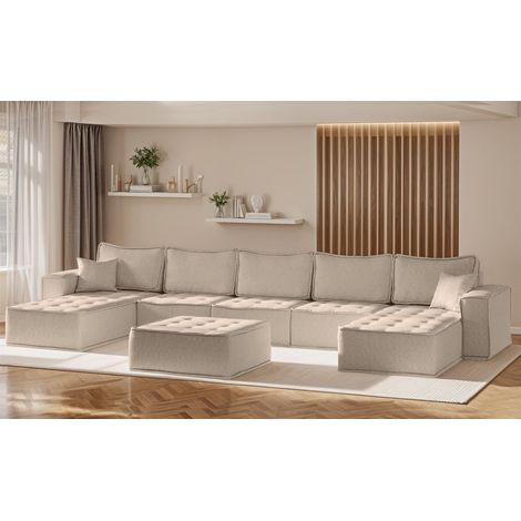 Wohnlandschaft Sofa U-Form Modulsofa-Set 6-teilig SANDE Stoff Alpine Toffee (1/5)