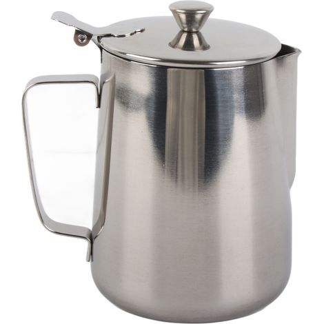 Brrnoo Pichet à Mousse de Lait en Acier Inoxydable de qualité Supérieure avec Couvercle, Tasse à café Sûre et Robuste pour l'art du Latte, Poignée Ergonomique pour Usage Domestique (1/5)