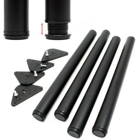 GROOFOO Pied de table Acier inoxydable Lot de 4 pieds Noir Support de table Réglable 710mm Ø60mm