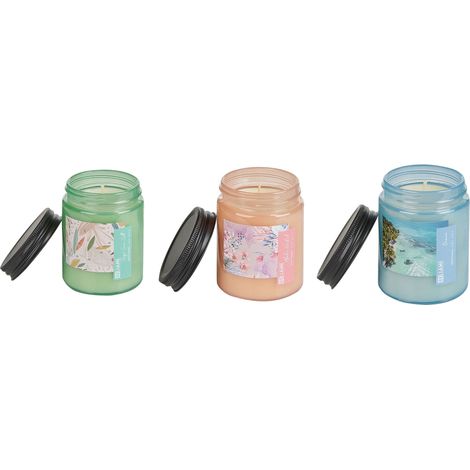 Set of 3 Scented Candles FRUITY BLOOM Soy Wax Fresh Notes Floral Notes (1/5)
