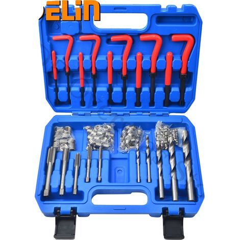 Kit d'outils de réparation de filetage, 131 pièces, boîtier en métal à fort impact, compatible avec les tailles M5 M6 M8 M10 M12, comprend 110 inserts de filetage en fil, conception de qualité profess (1/5)
