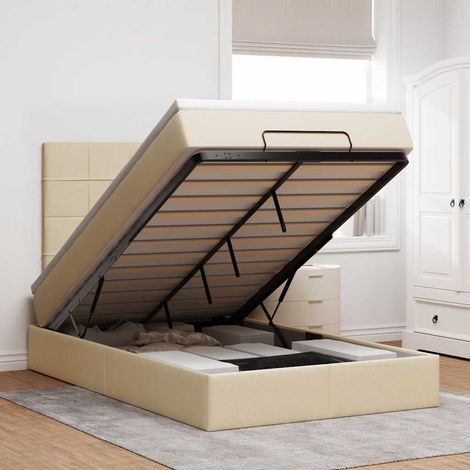 vidaXL Estructura de cama otomana colchón tela crema 120x190 cm (1/5)