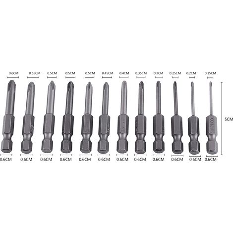 Jeu de 12 embouts cruciformes Phillips 50mm, tige hexagonale 1/4", alliage S2, magnétiques, visserie professionnelle (1/5)