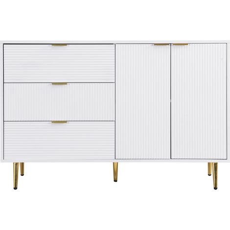 Aparador blanco y dorado de MDF con 3 cajones y 2 puertas (1/5)