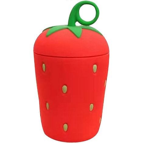Erdbeerförmige Silikonhülle, Glas-Wasserbecher, Haushalts-Trinkbecher, Reisebecher (300 ml)-15x8.4cm-Red (1/3)