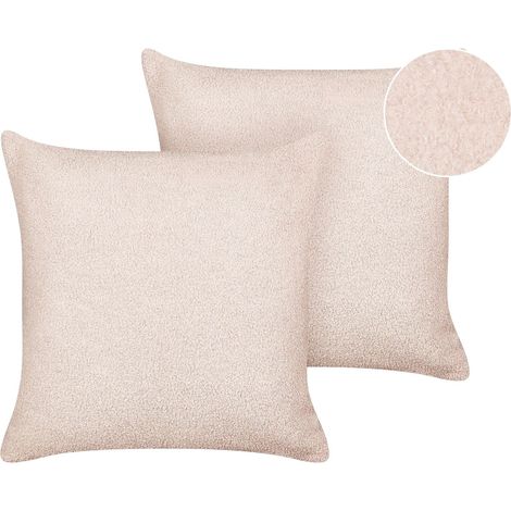 Dekokissen 2er Set LEUZEA Bouclé 45 x 45 cm Pastellrosa Ohne Muster