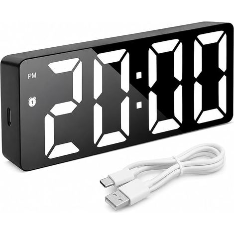 Reloj despertador digital, reloj despertador LED, pantalla grande de 6,5 pulgadas, 3 niveles de brillo ajustables, función de repetición de alarma, control por voz, formato de 12/24 horas, fuente de a (1/5)