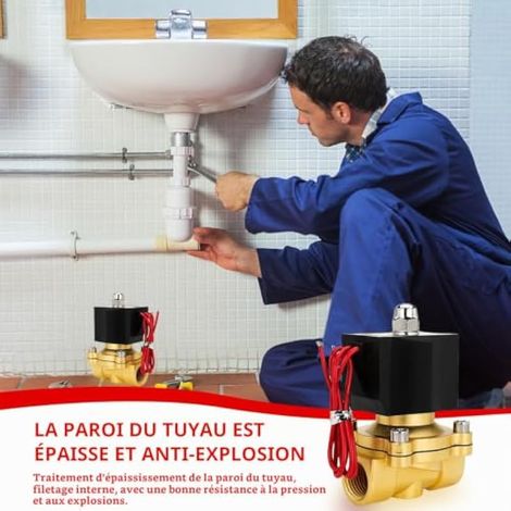 électrovanne AC220 V en laiton 1/2" G, électrovanne magnétique DN15 0-10 MPA, entrée d'eau, valves de distribution d'eau pour eau, air, gaz, huile (1/3)