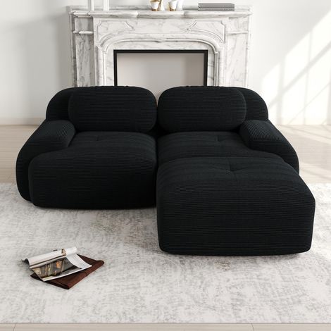 Canapé d'angle en velours côtelé doux, sans structure, modulable avec accoudoirs incurvés, livré monté, rembourrage en mousse haute résilience, idéal pour les salons, les espaces détente et les chambr (1/5)