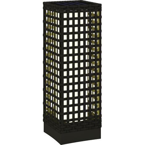 Luminaire extérieur solaire avec détecteur crépusculaire, 8h d'autonomie, aspect rotin, acier, 15,5 x 15,5 x 46 cm, noir (1/5)