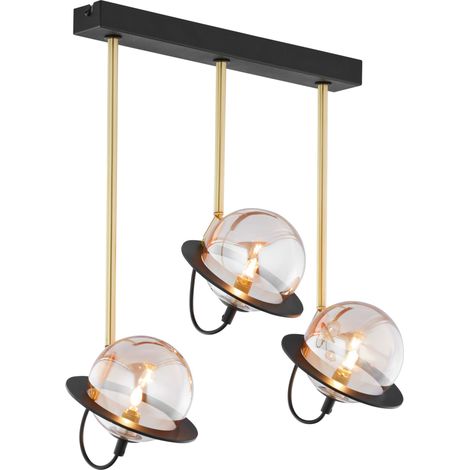 Lampada sospesa PLANET Jupiter nero oro 50cm 3xG9 sfere ambra (1/2)