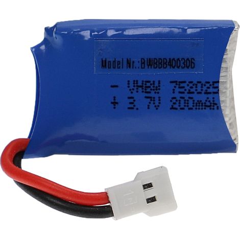 vhbw Batería recargable compatible con XH 2.54 2P clavija (m) para modelismo por ej. coche carreras, avión (200mAh, 3,7V, Li-poli, 28 x 19 x 8mm)