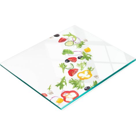 Tabla de cocina de vidrio duradera y elegante con estampado de ensalada de verduras, 60x52 cm. (1/5)