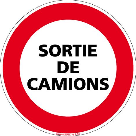 PANNEAU INTERDICTION DE CIRCULER - SORTIE DE CAMIONS (L0084) - Adhésif - Diamètre 125 mm