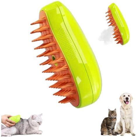 Brosse à vapeur pour chat - Brosse de massage autonettoyante 3 en 1 - Brosse d'épilation pour animaux de compagnie rechargeable en silicone (vert) (1/4)