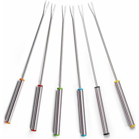 royaluxe - Fourchette À Marmite En Acier Inoxydable Fourchette À Barbecue Avec Poignée Fourchette À Dessert Pour Brochettes De Fromage Au Chocolat De Viande 24cm 6Pcs (1/5)