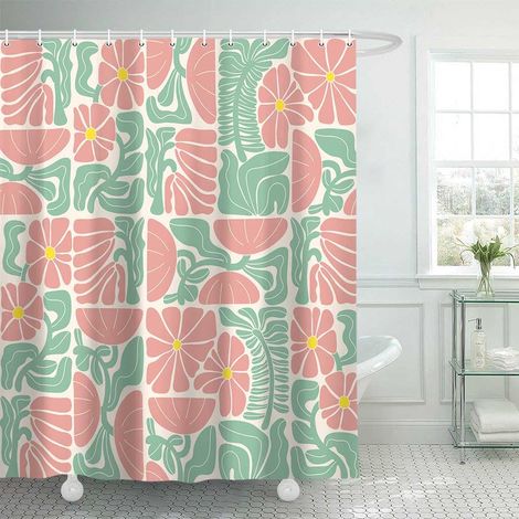 Rideau de douche imperméable en polyester 180 x 180 cm avec 12 crochets, motif géométrique abstrait moderne du milieu du siècle (Style E) (1/5)