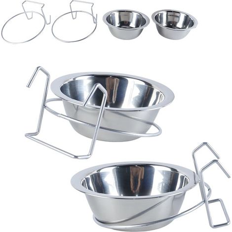 Bol double en acier inoxydable pour cage, gamelle suspendue amovible pour chien, chat et petit animal