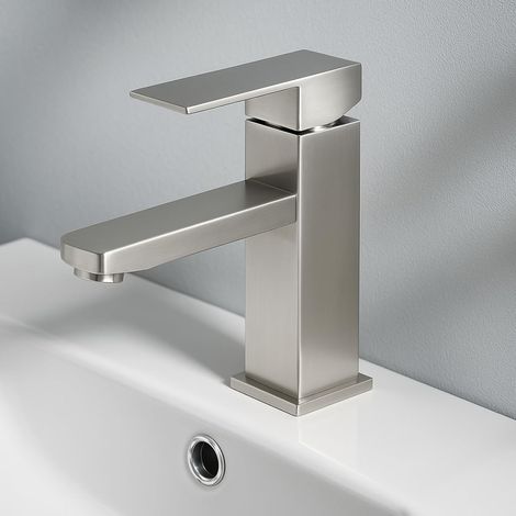 Mitigeur Lavabo - 1 Trou - Acier Inoxydable - Eau Chaude Froide - Salle De Bain WC - Nickel Brossé (1/5)