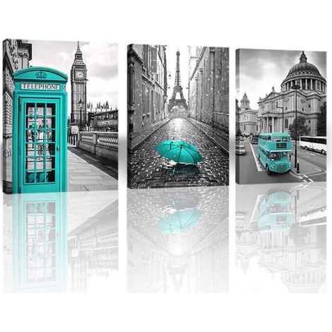 Juego de 3 láminas fotográficas de 30x40 cm con imágenes de ciudades europeas.