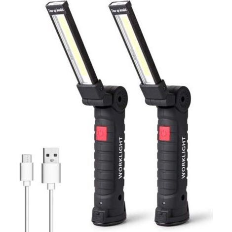 Lampe de Travail LED Lampe Torche Baladeuse LED Lampe Atelier LED Rechargeable Lampe d'Inspection Lampe de Poche Base Magnétique , Camping, d'urgence Petit,2 Pièces (1/5)