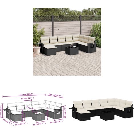 9-tlg. Garten-Sofagarnitur mit Kissen Schwarz Poly Rattan - Gartenmöbel Set - PE-Rattan Möbel - Outdoor Lounge - Esszimmergarnitur - Balkonmöbel - Home & Living (1/3)