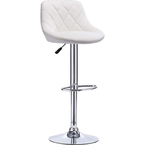 Lot de 4 Tabourets de Bar,Réglage en Hauteur avec Dossier,Revêtement en PU, Rotatif à 360 Dégrées et repose-pieds,blanc (1/5)