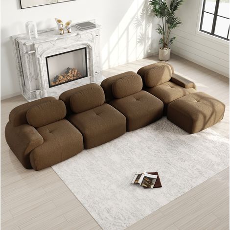Sofá esquinero modular de 4 plazas marrón en pana sin estructura con chaise longue y apoyo antideslizante (1/5)