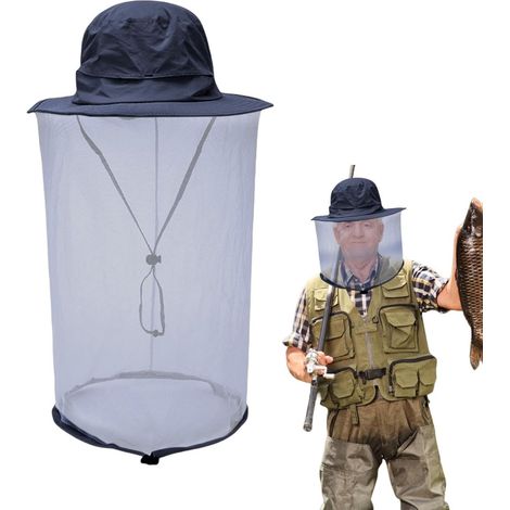Chapeau Anti-Mouches - Chapeau De Protection Solaire avec Filet Anti-Mouches,Coiffe Respirante avec Couvre-Nuque à Cordon Accessoires de Pêche pour Escalade Camping Jardinage