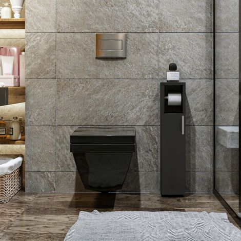 Mobiletto da bagno scandinavo, antracite, a parete, 15x65x12 cm, per bagno moderno (1/5)