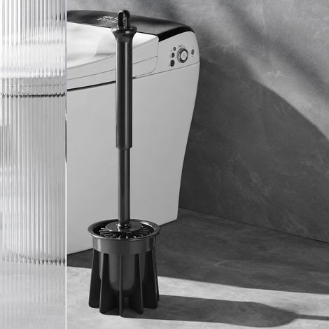 Brosse de toilettes avec support, noire, manche long, nettoyage sans angle mort, set complet hygiénique (1/5)