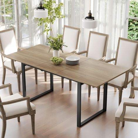 Table de Salle à Manger Industrielle Ronde pour 6-8 Personnes, en Bois et Métal, 180x80x75 cm avec Rallonge (1/5)