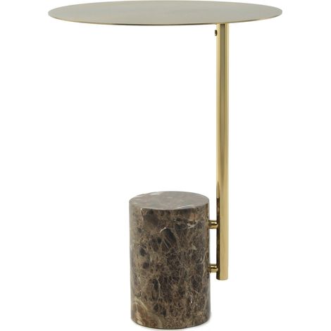 Table dappoint ronde en marbre brun et inox doré - marron marbre veiné blanc et or (1/5)