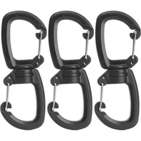 Lot de 3 boucles multifonctions d'extérieur à double ouverture, boucle à crochet en forme de 8 pivotant à 360°, boucle rapide à double clip, noir carbone (1/5)